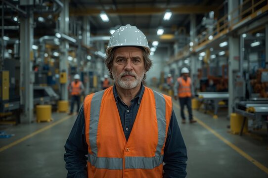 Factory worker in high-visibility vest portrait