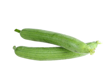 Fresh Green Loofah Gourds with Ridged Skin on White Background - Healthy Asian Vegetable