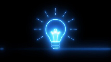 Electric light bulb bright neon particles lights on a dark blue background. Technology concept innovation artificial intelligence brainstorming business success. Concept: idea, solution, inspiration