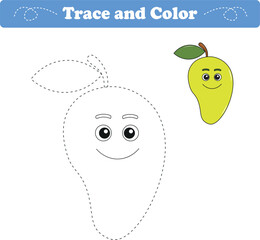 Handwriting Practice. Tracing lines and coloring fruits for children. Vector Illustration