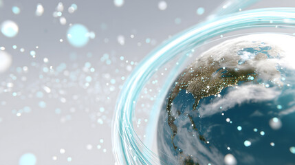 A digital illustration of planet earth as a blue sphere in space, a global business concept with communication technology