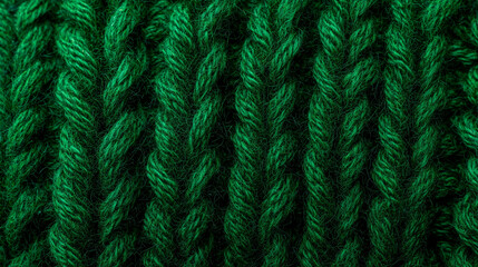 Dark green knitted fabric texture as background. Wool knitting texture close-up.