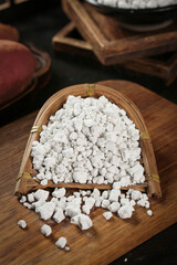 Raw Taro Potato Starch Chunks in Bamboo Basket Traditional Food Ingredient