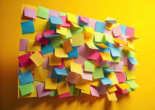 Organized chaos unfolds as colorful sticky notes mark each day of the week on a bright yellow background