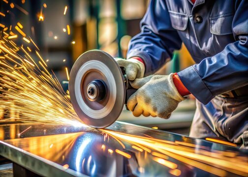 Metal surfaces are meticulously cleaned and prepared for welding in industrial settings using a flap disc attachment on an angle grinder