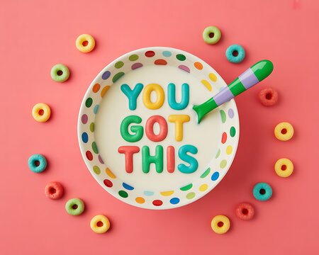 You got this motivational breakfast bowl with colorful cereal