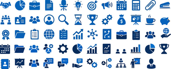 Obraz premium Business, Office and Finance Glyph Icons Set – Solid Flat Symbols