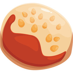 Illustration of a translucent egg yolk with small oval shapes resembling seeds or pearls inside a reddish curved form against a transparent background