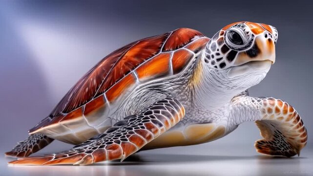 Colorful Sea Turtle in a Studio Setting Showcasing Vibrant Shell Patterns and Intricate Details with Soft Lighting Enhancing the Image Quality