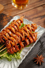 Shaanxi Spiced Grilled Gluten Skewers Traditional Chinese Street Food Handmade Instant Snack
