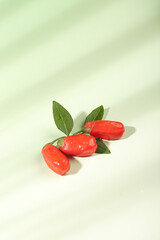 Red Goji Berries Wolfberries with Leaves from Ningxia China Traditional Superfood Health Food Antioxidant Fruit
