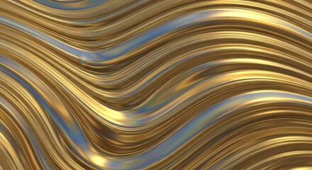 Abstract multicolored waves representing digital signals with golden sparkling accents