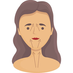 Illustration Of A Woman S Face Showing Lines And Arrows Indicating Facial Treatment Or Cosmetic Procedure With Brown Hair And Light Skin Tone On A Transparent Background
