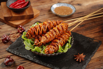 Spicy Henan Style Handmade Gluten Skewers Ready to Eat with Chili Peppers and Sauce