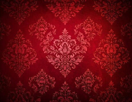 Deep red baroque-style pattern, classic ornate floral wallpaper design