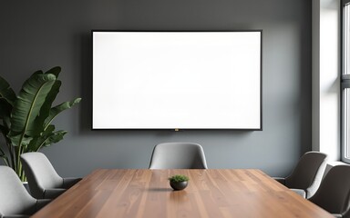mock up tv screen in meeting room interior background. High quality