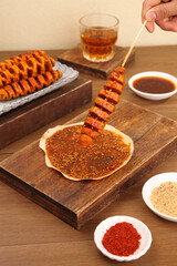 Grilled Spiced Meat Skewers Shaanxi Style Chinese Street Food with Tea and Sauce