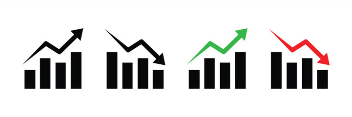 Statistics icon set in black filled and stroke line style, isolated on white background, vector illustration