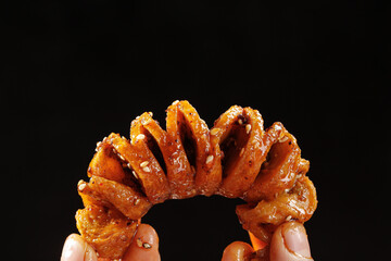 Grilled Spiced Gluten Skewers Shaanxi Style Chinese Street Food Homemade Dry Seasoned Snack Black Background