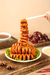 Big Spicy Henan Gluten Skewers - Traditional Chinese Homemade Street Food with Sesame Seeds and Dipping Sauce