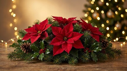 “Christmas Poinsettia Floral Decoration on Cozy Holiday Background”