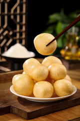Golden Fried Dumplings Fish Balls Chopsticks Asian Vegetarian Food Hot Oil Soy Products Gluten Free Kitchen