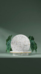 in portrait circle backdrop, rendering 3d mockup space marble texture curved cylinder