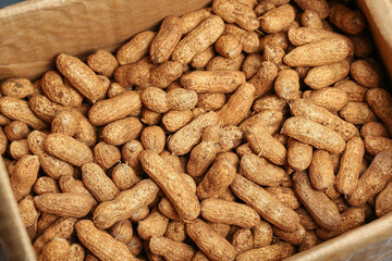 Fresh Raw Peanuts in Shell - Natural Brown Nuts in Wooden Bowl