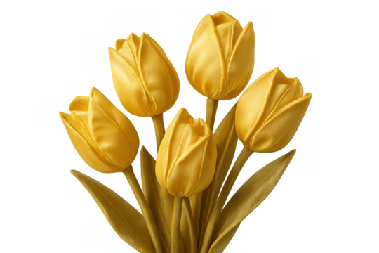 Yellow tulip bouquet offering spring freshness, floral beauty, and vibrant nature, isolated on a transparent background