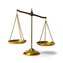 Brass Balance Scale Symbolizing Justice and Fairness with Tilted Pans for Legal, Ethical, and Editorial Use
