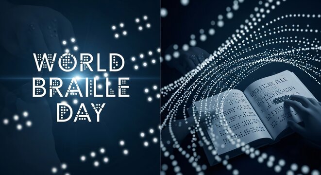 World Braille Day Awareness Celebrating Literacy for Visually Impaired People with Tactile Books - Powered by Adobe