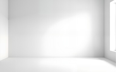 Minimalist white empty room interior blank wall background or backdrop with window light shadow for online zoom presentations webinars and virtual meetings teams video call desktop wallpaper