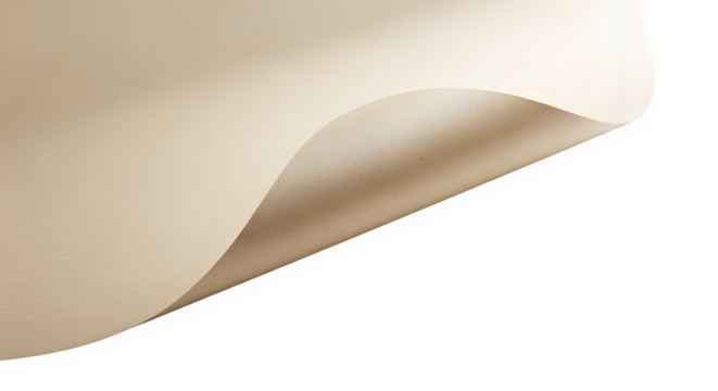 A close up of a beige sheet of paper with a curled corner against a black background in a studio shot