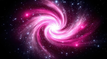 Fototapeta premium A vibrant pink and white spiral galaxy with numerous stars scattered across the black expanse of deep space. The galaxy's arms are brightly illuminated, creatin