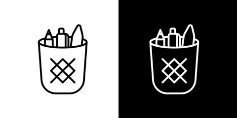 Pencil holder and office supplies icon in two contrasting color schemes