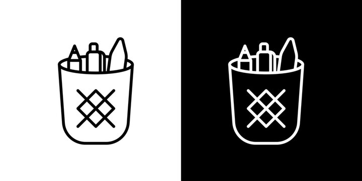Pencil holder and office supplies icon in two contrasting color schemes
