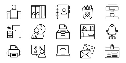 Office Supplies and Workplace Icons A Collection of Office-Related Symbols for Visual Communication