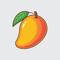 Vector Illustration of Ripe Mango with Leaf Exotic Tropical Sweet Fruit Food Source of Vitamins Health Natural Organic Diet Ingredient Isolated on White