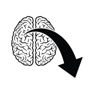 Brain drain concept with arrow pointing down isolated on