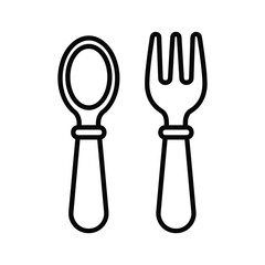 Simple outline icon of a classic spoon and a three-pronged fork, essential dining utensil symbols.