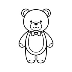 Cute cartoon teddy bear with a bow tie, simple line art drawing for kids' design projects