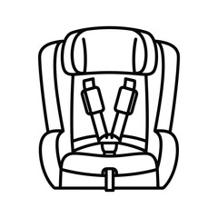 Outline icon of a child car booster seat with five-point harness for baby safety transport