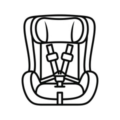 Child car safety seat outline icon. infant vehicle booster with harness line art illustration.
