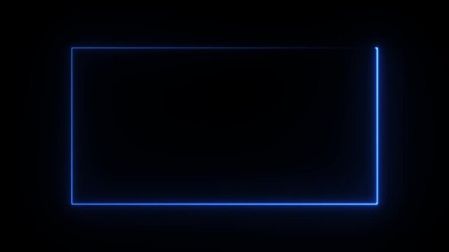 Glowing Blue Neon Rectangle Frame on Black Background Abstract Element border