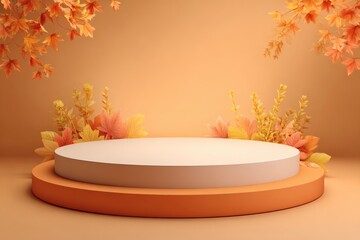 Elegant Platform Surrounded by Autumn Leaves and Warm Tones