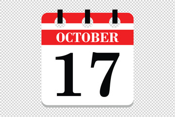 17 October Calendar icon vector, 17 dates of October month calendar icon, dates of October 17 icon calendar, vector calendar icon.