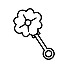 Baby rattle toy outline icon, childhood plaything, infant development, simple illustration design