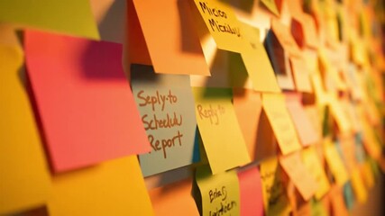 An organized chaos of vibrant sticky notes on a wall, showcasing a creative brainstorming session and agile project planning methodology in action - Powered by Adobe