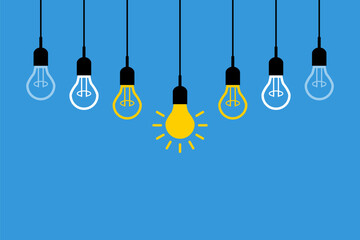 light bulb teamwork concept, knowledge or skills transfer, innovation individuality improvement