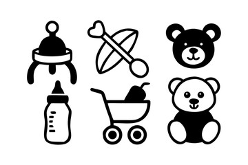 Baby essentials icons isolated on for new parents and newborns